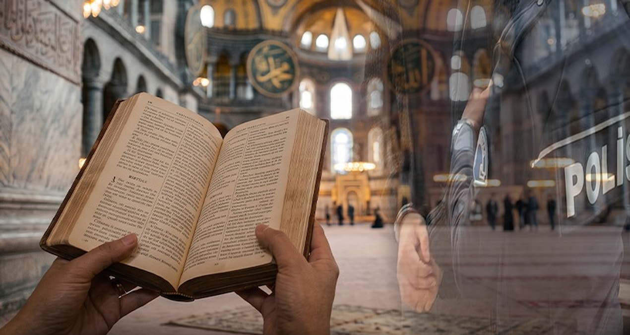 Ayasofyada yuksek sesle incil okuyan turistlere gozalti F89YHMYF